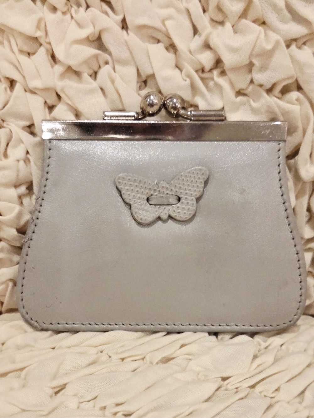 Elegant Silvery/Gray Kiss-Lock Leather Coin Purse